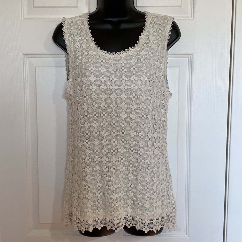 Catherine Malandrino Ivory Sleeveless Crocheted Scoop Neck Top Sz M